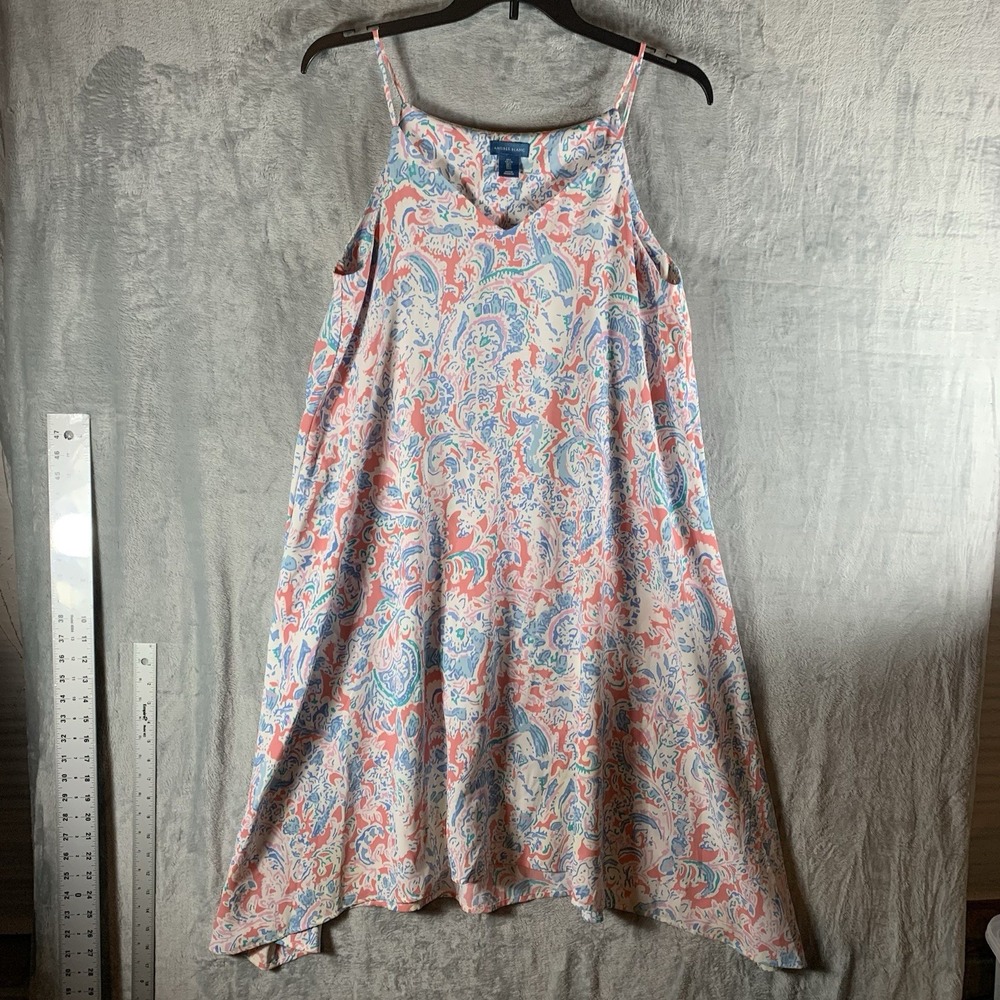 Antibes Blanc Women's Dress L Sharktooth Hem Slip Strappy Resort‎ Pastel Midi